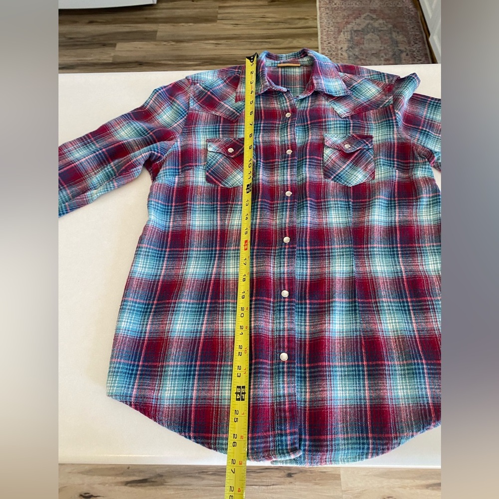 WRANGLER VTG WESTERN PEARL SNAP FLANNEL PNK BLUR XS/S (see meaurements) - Picture 2 of 7